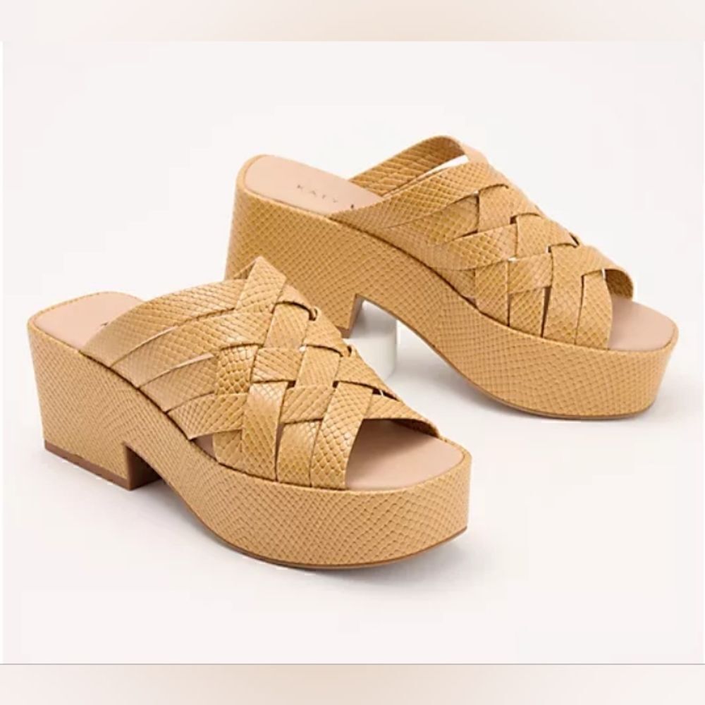 WEDGE Sandal by KATY PERRY The BUSY BEE CRISS/CROSS SLIDE  8M/38 BISCOTTI/TAN 🎄 - Picture 4 of 13